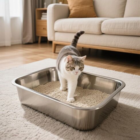 2 Pack Stainless Steel Cat Litter Box Large Metal Litter Pan Tray High Sided Cat Box, Pet Toilet Supplies for Indoor Cats Kitten Rabbit - Non Stick, No Smell, Easy to Clean - 17.72x13.78x5.91 Inch in Saudi Arabia