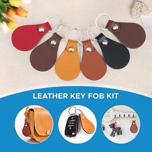 Omtech 100pc مجموعة مفاتيح PU Multicolor Pu ، حرفة جلدية DIY ، فراغات مفاتيح قابلة للتخصيص مع RIVES وحلقات المفاتيح ، والجنسين البالغين ، فتح الإبداع لا نهاية له in Kuwait