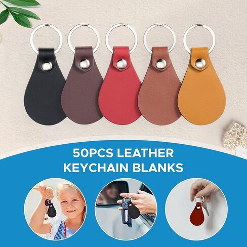 Omtech 100pc مجموعة مفاتيح PU Multicolor Pu ، حرفة جلدية DIY ، فراغات مفاتيح قابلة للتخصيص مع RIVES وحلقات المفاتيح ، والجنسين البالغين ، فتح الإبداع لا نهاية له in Kuwait