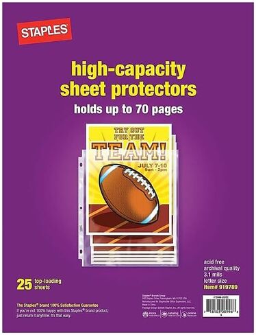 حماة ورقة Staples ، 8.5 × 11 بوصة ، حماية صفحات التحميل العلوي ، 3 حفرة مثقبة جاهزة ، ثقيلة عالية السعة ، 25 عبوة ، واضحة in Saudi Arabia
