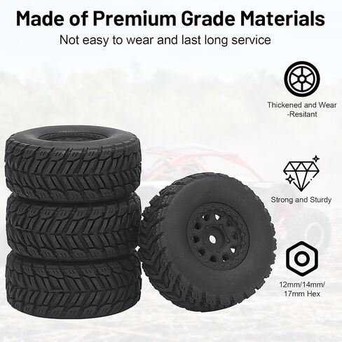 1/16 RC Wheels and Tires, daitoku 12mm Hex RC Car Tires for Arrma Mojave Grom Mega 380 223S BLX 1/16 RC Car (Style B) - Black in Saudi Arabia