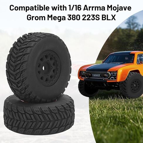 1/16 RC Wheels and Tires, daitoku 12mm Hex RC Car Tires for Arrma Mojave Grom Mega 380 223S BLX 1/16 RC Car (Style B) - Black in Saudi Arabia