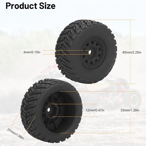 1/16 RC Wheels and Tires, daitoku 12mm Hex RC Car Tires for Arrma Mojave Grom Mega 380 223S BLX 1/16 RC Car (Style B) - Black in Saudi Arabia