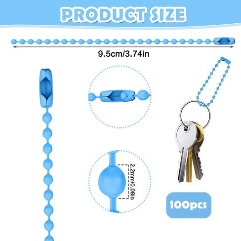 100Pcs Bead Chain Ball Chain Necklace, 3,74Inch Adjustable Mixed Color Metal Dog Tag Chain Ball Chain Connectors for Hanging Ornament Jewelry Tag, Christmas Decoration, Jewelry Making and DIY Crafts in Saudi Arabia