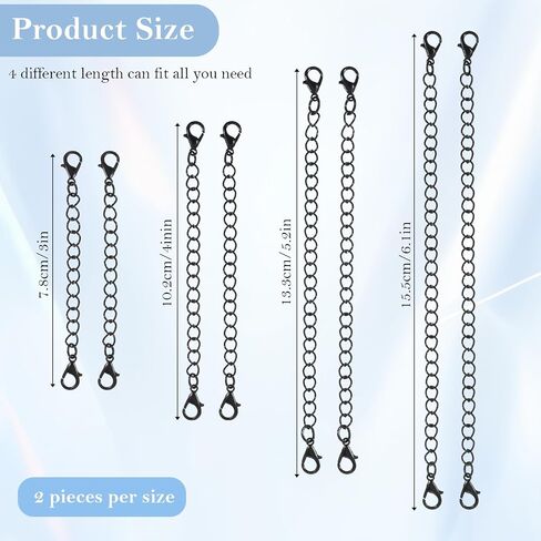 8pcs موسع سلسلة سوداء للقلائد ، 4 أحجام تمديد تمديد تمديد المجوهرات للقلائد ، موسع القلادة للنساء ، مجموعة سوار موسع in Saudi Arabia