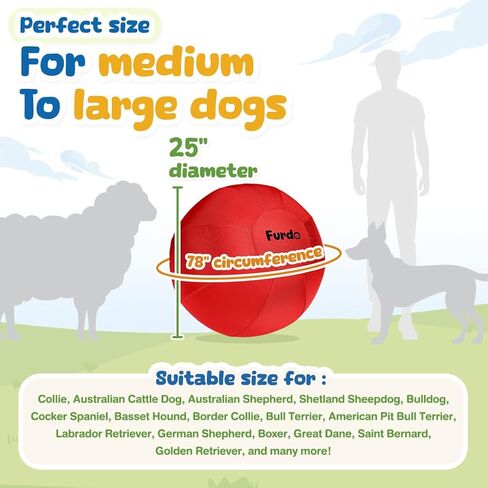 25" Herding Ball for Dogs, for Australian Shepherd, for Cattle, for Border Collie, for Blue Heelers & Medium to Large Dogs,Horse, Herding Dog Ball, Herding Toys - Red in Kuwait
