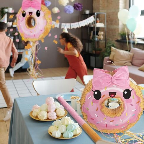 Zhanmai Pink Donut Pinata with String, Bat and Blindfold Multicolor Colorful Pinata for Reveal Shower Donut Grow up Theme Donut Party Birthday Anniversary Party Donut Baby Shower Decorations in Kuwait