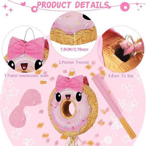 Zhanmai Pink Donut Pinata with String, Bat and Blindfold Multicolor Colorful Pinata for Reveal Shower Donut Grow up Theme Donut Party Birthday Anniversary Party Donut Baby Shower Decorations in Kuwait