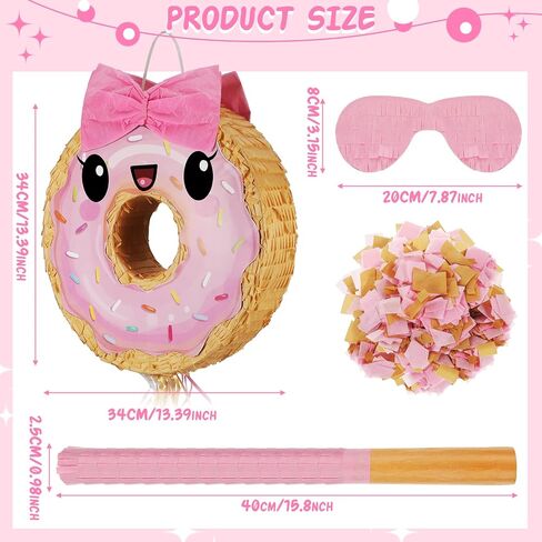 Zhanmai Pink Donut Pinata with String, Bat and Blindfold Multicolor Colorful Pinata for Reveal Shower Donut Grow up Theme Donut Party Birthday Anniversary Party Donut Baby Shower Decorations in Kuwait
