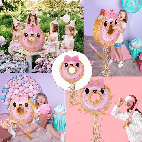 Zhanmai Pink Donut Pinata with String, Bat and Blindfold Multicolor Colorful Pinata for Reveal Shower Donut Grow up Theme Donut Party Birthday Anniversary Party Donut Baby Shower Decorations in Kuwait