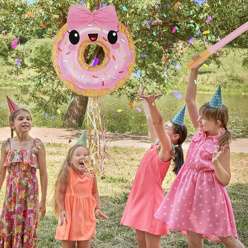 Zhanmai Pink Donut Pinata with String, Bat and Blindfold Multicolor Colorful Pinata for Reveal Shower Donut Grow up Theme Donut Party Birthday Anniversary Party Donut Baby Shower Decorations in Kuwait