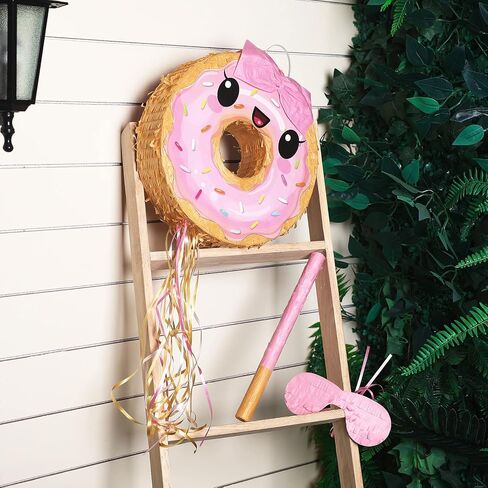 Zhanmai Pink Donut Pinata with String, Bat and Blindfold Multicolor Colorful Pinata for Reveal Shower Donut Grow up Theme Donut Party Birthday Anniversary Party Donut Baby Shower Decorations in Kuwait