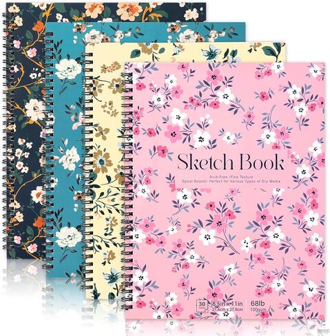 4 Pack Sketch Book, 8.5 x 11Inch Sketchbook, 68lb/100gsm Top Spiral Bound Sketch Pad, Acid Free Art Supplies Drawing Painting Sketching Paper for Woman Artists (30 Sheets Each) in Saudi Arabia
