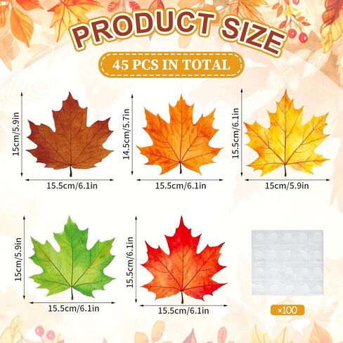 45Pcs Fall Leaves Cutouts Autumn Maple Leaf Paper Cutting with 100Pcs Glue Points for Party Classroom Bulletin Board Craft Wall Decor in Saudi Arabia