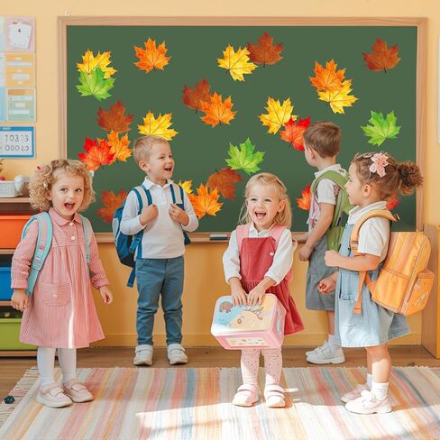 45Pcs Fall Leaves Cutouts Autumn Maple Leaf Paper Cutting with 100Pcs Glue Points for Party Classroom Bulletin Board Craft Wall Decor in Saudi Arabia