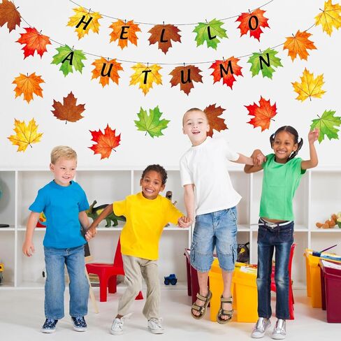 45Pcs Fall Leaves Cutouts Autumn Maple Leaf Paper Cutting with 100Pcs Glue Points for Party Classroom Bulletin Board Craft Wall Decor in Saudi Arabia