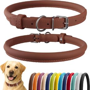 CollarDirect Rolled Leather Dog Collar, Soft Padded Round Puppy Collar, Handmade Genuine Leather Collar Dog Small Large Cat Collars 13 Colors (11-14 Inch, Red Smooth) in Kuwait