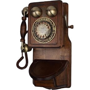 Vintage Wall Phone, Retro Landline Telephone, European Style Classic Corded Wall Phones, Old Fashioned Antique Wood Phone with Crisp Mechanical Ringer Redial for Home Office Hotel Decor in Saudi Arabia