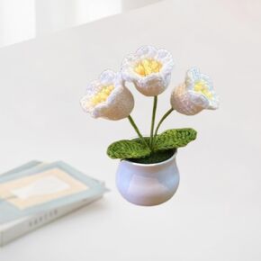 Positive Crochet,Emotional Support Crochet,Hand Woven Bell Orchids,Hand Crocheted Flowers,Small Potted Pure Handmade Yarn Knitted Flowers,Suitable for Home Decoration, Car Desktop Ornaments in Saudi Arabia
