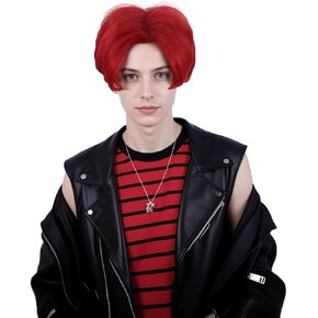 NIUOBYS Short Blonde Pink Blue Weird style Cosplay Wig with Bandana and Glasses for Women Costume Party and Halloween in Kuwait