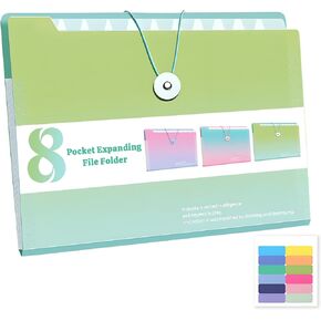 مجلد الأكورديون مع تسميات ، خطاب/A4 حجم 8 جيوب توسيع منظم الملفات ، منظمي المستندات المحمولة لاستلام فاتورة الورق ، مستلزمات مكتب مدرسة المنزل (التدرج الأزرق) in Kuwait