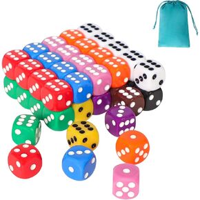 50 Pieces 16mm Colored Dice Set, Bulk Dice in 10 Colors with a Blue Drawstring Storage Bag, 6 Sided Dice for Board Games in Saudi Arabia