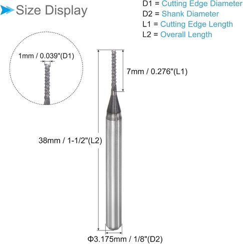 رؤوس توجيه CNC من CoCud End Mill، ساق 1/8 بوصة، قطع 5.5 مم، قطر 0.6 مم، قاطع طحن من كربيد التنجستين الماسي باليد اليمنى - (التطبيقات: لنقش الحفر باستخدام الحاسب الآلي)، 5 قطع in Saudi Arabia