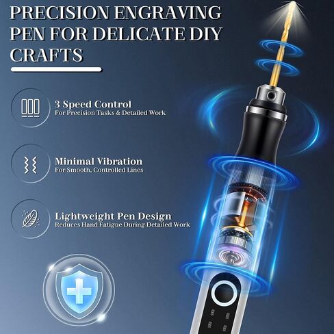 Precision Engraving Pen, 3 Speed Cordless Engraver with 47 Bits & Case, USB Rechargeable, Mini Engraving Tool for Jewelry, Glass, DIY Crafts in Kuwait