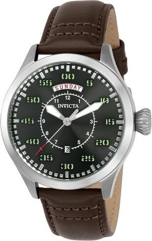 Invicta Men's Aviator Stainless Steel Quartz Watch with Leather Calfskin Strap, Black, Brown, 21 (Model: 22972, 22973) in Saudi Arabia