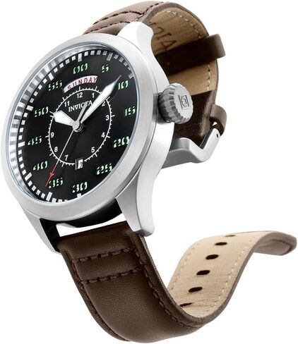 Invicta Men's Aviator Stainless Steel Quartz Watch with Leather Calfskin Strap, Black, Brown, 21 (Model: 22972, 22973) in Saudi Arabia