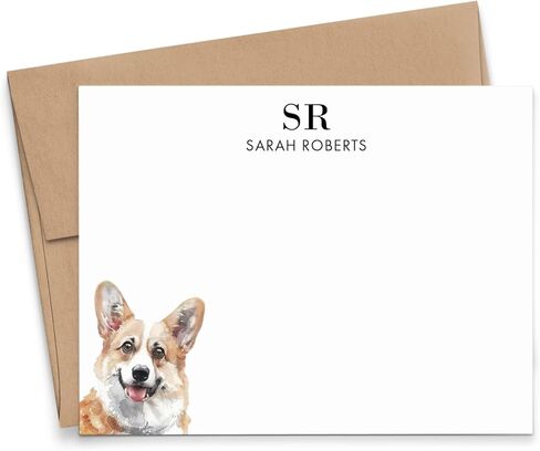 Corgi Notecards and Envelopes, Choose your Dog Breed, FLAT Dog Stationery Card Watercolor, Custom Corgi Gift for Pet Lovers, Personalized Note Cards with Dogs, Your Choice of Colors and Quantity in Saudi Arabia