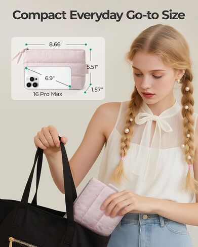 حقيبة مستحضرات تجميل صغيرة من باغسمارت، حقائب مكياج واسعة أنيقة، حقيبة أحمر الشفاه، حقيبة بسحاب، هدايا رائعة للنساء، حقيبة أدوات الزينة المقاومة للماء للسفر، هدايا منظم (وردي - قطعة واحدة) in Kuwait