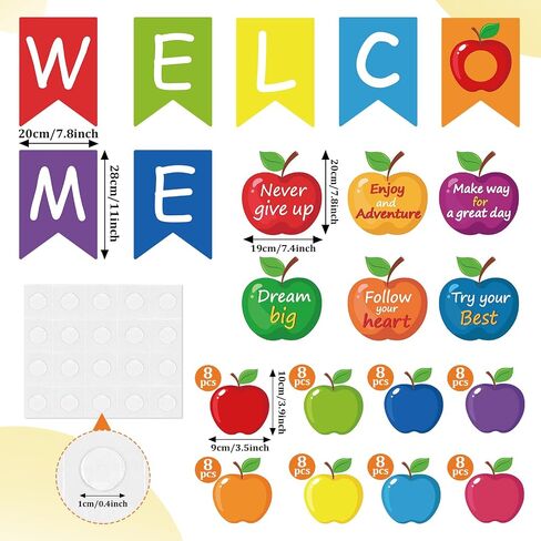 66 PCS Rainbow Bulletin Board Decorations ، العودة إلى لافتات الترحيب بالمدرسة ، القواطع التحفيزية ، ديكور الفصول الدراسية للوحة إعلانات العطلات المدرسية (Rainbow 66) in Saudi Arabia