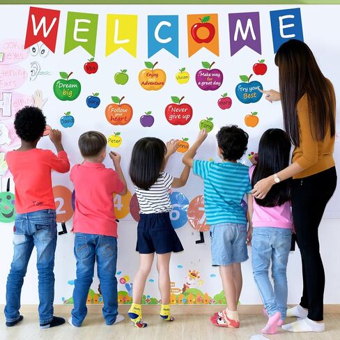 66 PCS Rainbow Bulletin Board Decorations ، العودة إلى لافتات الترحيب بالمدرسة ، القواطع التحفيزية ، ديكور الفصول الدراسية للوحة إعلانات العطلات المدرسية (Rainbow 66) in Saudi Arabia
