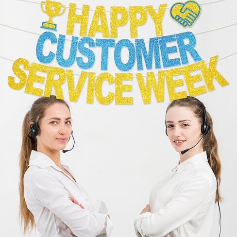 لافتة أسبوع خدمة عملاء سعيد - لا يوجد DIY Glitter Werfer Service Week Decorities Homps Service Service in Saudi Arabia