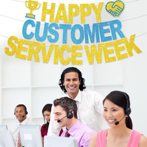 لافتة أسبوع خدمة عملاء سعيد - لا يوجد DIY Glitter Werfer Service Week Decorities Homps Service Service in Saudi Arabia