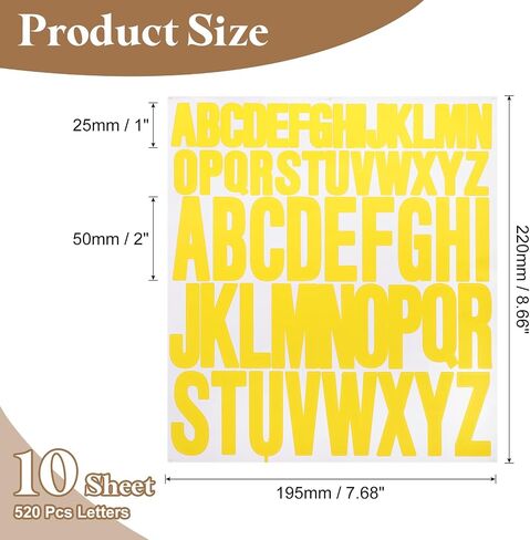 uxcell 10 Sheet Vinyl Letter Stickers, 1 Inch, 2 Inch 520Pcs Self Adhesive Alphabet Stickers Waterproof Decals for Wall Poster Window DIY Crafts Art Making, Black in Saudi Arabia
