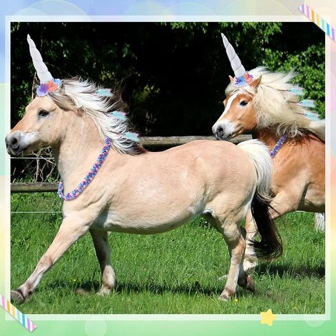 8 Pcs Halloween Horse Costumes for Horses to Wear, Unicorn Costume Kit, Include Neck Wreath & 6 Mane Feathers Clip in Hair Extensions Coat Care for Horse Halloween Party Decor in Saudi Arabia