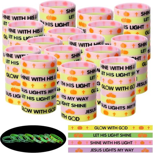 120 Pcs Halloween Christian Bracelets Glow in the Dark Bible Verse Silicone Bracelets Religious Jesus Pumpkin Cross Rubber Stretch Wristbands for Adults Church Party Supplies Gift Prize in Saudi Arabia