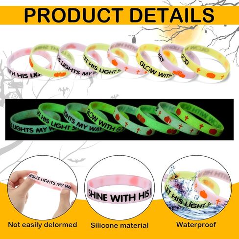 120 Pcs Halloween Christian Bracelets Glow in the Dark Bible Verse Silicone Bracelets Religious Jesus Pumpkin Cross Rubber Stretch Wristbands for Adults Church Party Supplies Gift Prize in Saudi Arabia