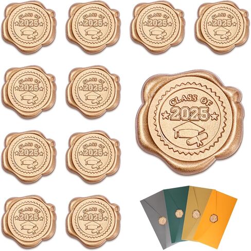 Gersoniel 50 Pcs Graduation Wax Seal Stickers Envelope Seals Cap Diploma Certificate Seals Class of 2024 Congrats Grad Certificate Graduation Stickers for Envelopes Diplomas Certificates Award(Gold) in Saudi Arabia