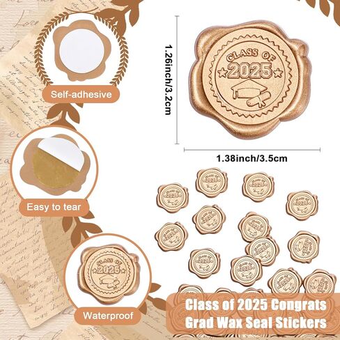 Gersoniel 50 Pcs Graduation Wax Seal Stickers Envelope Seals Cap Diploma Certificate Seals Class of 2024 Congrats Grad Certificate Graduation Stickers for Envelopes Diplomas Certificates Award(Gold) in Saudi Arabia