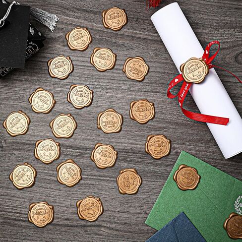 Gersoniel 50 Pcs Graduation Wax Seal Stickers Envelope Seals Cap Diploma Certificate Seals Class of 2024 Congrats Grad Certificate Graduation Stickers for Envelopes Diplomas Certificates Award(Gold) in Saudi Arabia