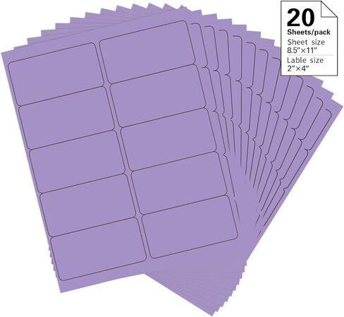 2 "× 4" ملصقات عناوين ملونة ، 200 ملصقات ملصقات ملصقات أرجوانية مشرقة- ملصقات بريلية طابعة ليزر/حبر ، 8.5 "x11" 20 لكل ورقة in Kuwait