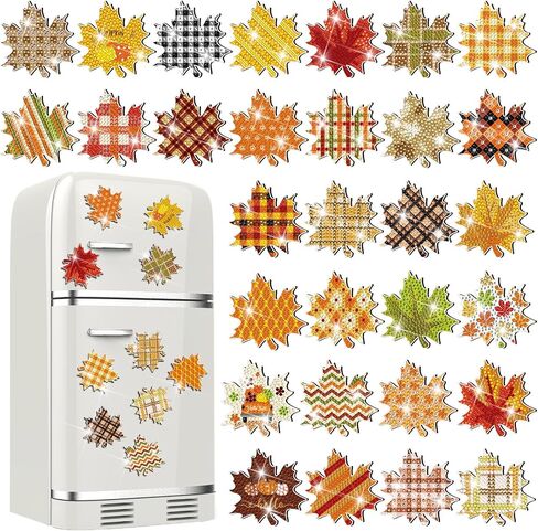 Motipuns 30 Pcs Fall Diamond Art Painting Magnet Kit Maple Leaves Fridge Magnet Refrigerator Sticker Diamond Painting DIY Art Craft for Beginners Adults Thanksgiving Autumn Decor(Novelty Maple Leaves) in Saudi Arabia