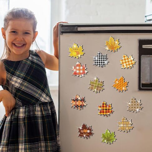 Motipuns 30 Pcs Fall Diamond Art Painting Magnet Kit Maple Leaves Fridge Magnet Refrigerator Sticker Diamond Painting DIY Art Craft for Beginners Adults Thanksgiving Autumn Decor(Novelty Maple Leaves) in Saudi Arabia
