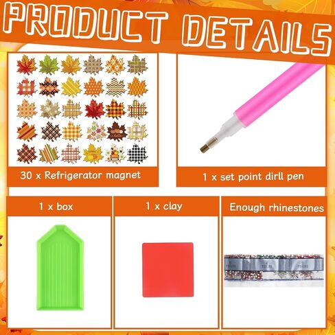 Motipuns 30 Pcs Fall Diamond Art Painting Magnet Kit Maple Leaves Fridge Magnet Refrigerator Sticker Diamond Painting DIY Art Craft for Beginners Adults Thanksgiving Autumn Decor(Novelty Maple Leaves) in Saudi Arabia