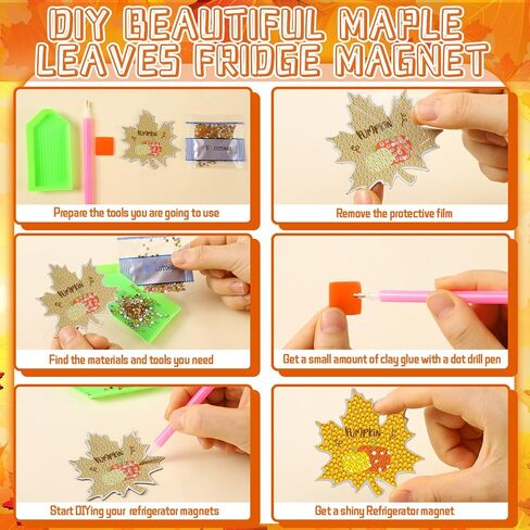 Motipuns 30 Pcs Fall Diamond Art Painting Magnet Kit Maple Leaves Fridge Magnet Refrigerator Sticker Diamond Painting DIY Art Craft for Beginners Adults Thanksgiving Autumn Decor(Novelty Maple Leaves) in Saudi Arabia