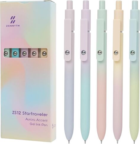 أقلام هلام ، 5 أجهزة كمبيوتر 0.5 مم حبر سوداء حبر سوداء سريع الكتابة على نحو سلس مع قبضة السيليكون ، سلسلة مقطع معدني متطورة للتراجع لأقلال في المجلات (خمر) in Kuwait