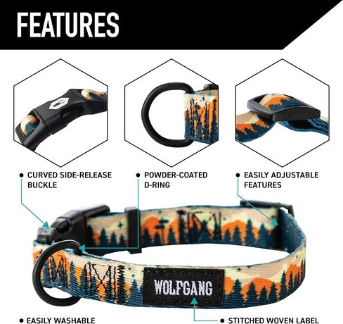 Wolfgang Heavy Duty, Adjustable Dog Collar with Quick Release Nylon Buckle for Walking & Training, Overland Print, Medium in Kuwait